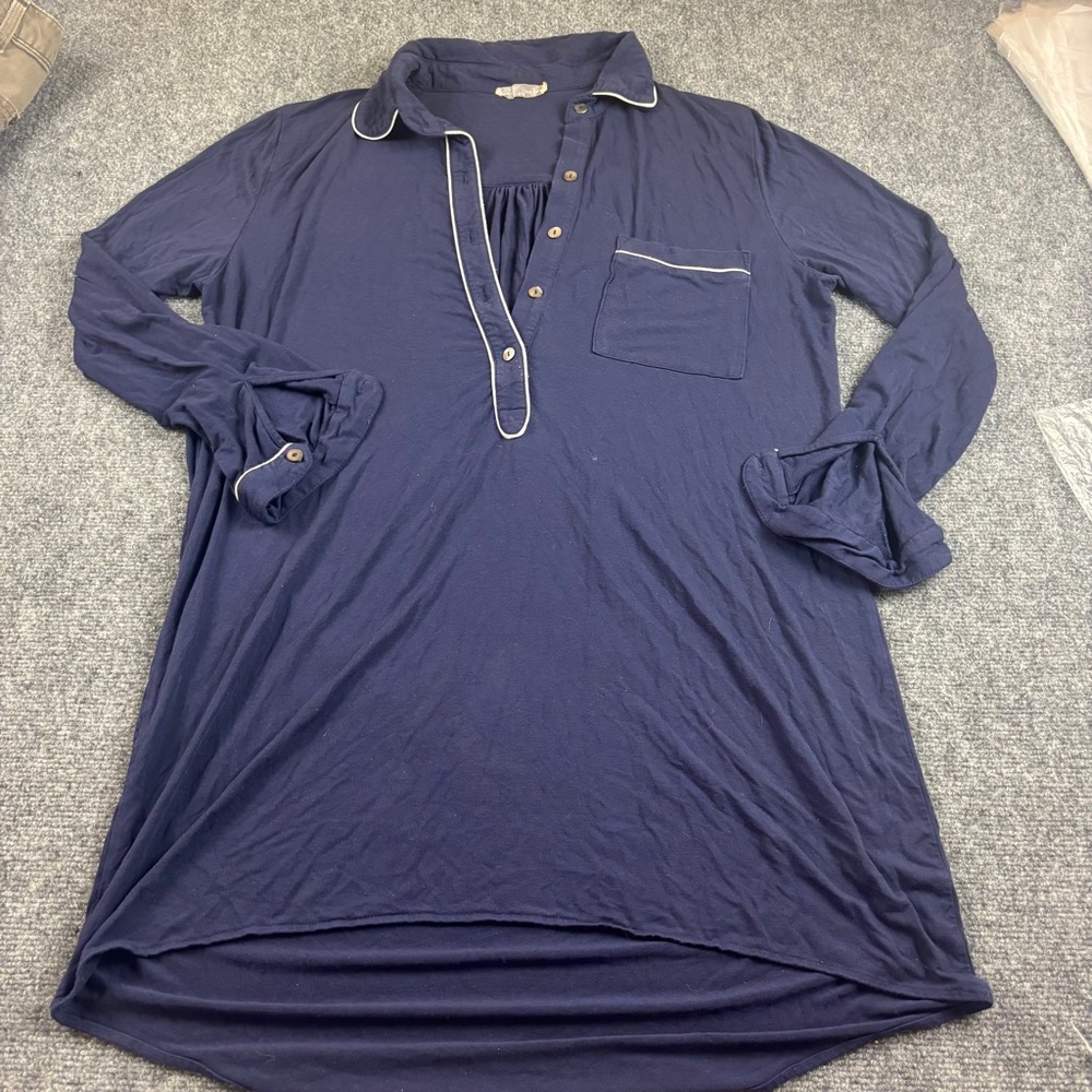 NAKED PRINCESS Women’s Navy Blue 1/2 Button Sleep Shirt Long Sleeve size: Large